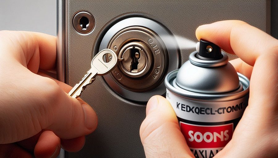 A hand attempting to turn a key inside a lock