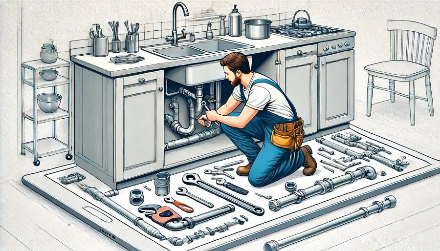 plumber working in a home