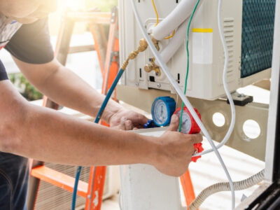 Outdoor AC compressor overheating during hot Dubai summer weather