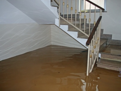 Technician repairing a submersible sump pump in a flooded Dubai basement drainage pit